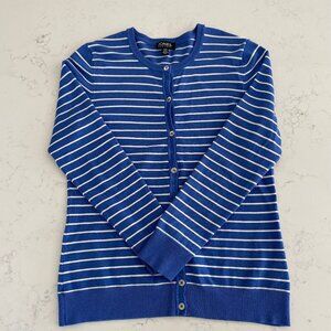 Jones New York LS Striped Viscose Nylon Cardigan Sweater Blue & Wht Sz S NWOT